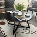 Table basse ronde moderne noire/marron avec pieds en métal en X et plateau en bois vieilli