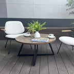 Table basse ronde moderne noire/marron avec pieds en métal en X et plateau en bois vieilli