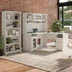 Bureau d'angle avec huche et bibliothèque à 5 étagères, gris chiné/chêne expresso/blanc et plus, 152 cm