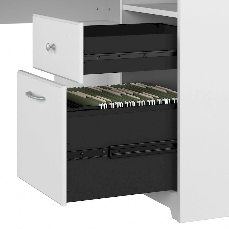 Bureau d'angle avec huche et bibliothèque à 5 étagères, gris chiné/chêne expresso/blanc et plus, 152 cm