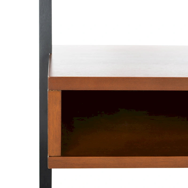 Bureau mural 2 étagères de style industriel rustique noir / brun miel / naturel avec cadre anthracite