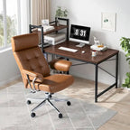 Chaise de bureau ergonomique pivotante à dossier haut, en cuir synthétique couleur camel, capitonnée, réglable, une seule unité
