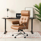 Chaise de bureau ergonomique pivotante à dossier haut, en cuir synthétique couleur camel, capitonnée, réglable, une seule unité