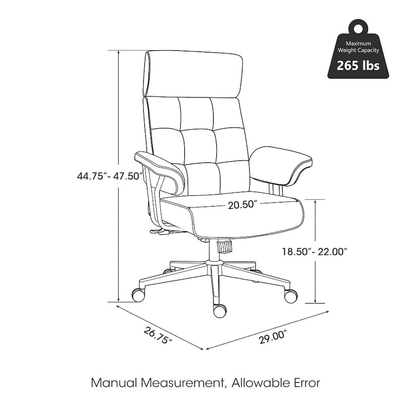 Chaise de bureau ergonomique pivotante à dossier haut, en cuir synthétique couleur camel, capitonnée, réglable, une seule unité