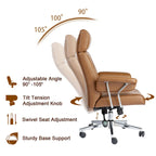 Chaise de bureau ergonomique pivotante à dossier haut, en cuir synthétique couleur camel, capitonnée, réglable, une seule unité