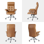 Chaise de bureau ergonomique pivotante à dossier haut, en cuir synthétique couleur camel, capitonnée, réglable, une seule unité