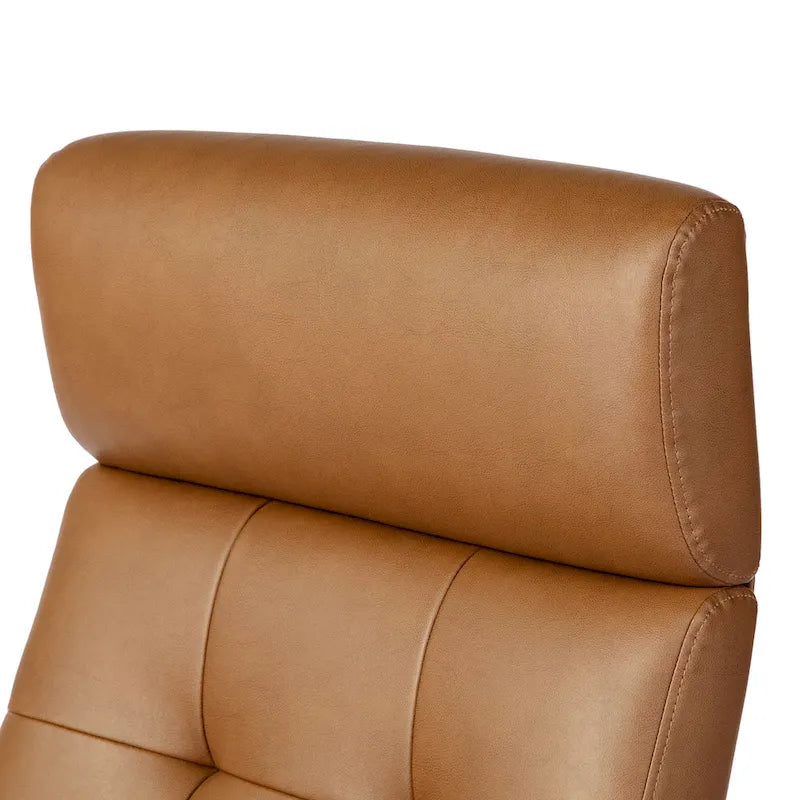 Chaise de bureau ergonomique pivotante à dossier haut, en cuir synthétique couleur camel, capitonnée, réglable, une seule unité