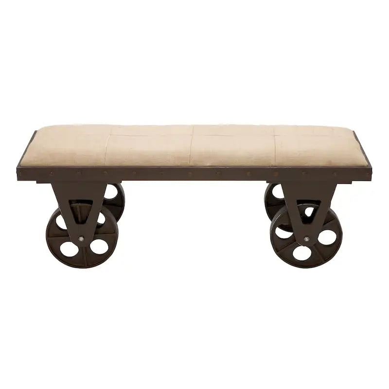 Banc rembourré de style industriel marron et beige à roulettes, 2 places