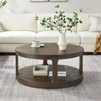 Table basse ronde à 2 niveaux avec roulettes, marron foncé / chêne antique, grain de bois