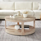 Table basse ronde à 2 niveaux avec roulettes, marron foncé / chêne antique, grain de bois