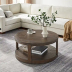 Table basse ronde à 2 niveaux avec roulettes, marron foncé / chêne antique, grain de bois