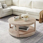 Table basse ronde à 2 niveaux avec roulettes, marron foncé / chêne antique, grain de bois