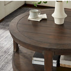 Table basse ronde à 2 niveaux avec roulettes, marron foncé / chêne antique, grain de bois