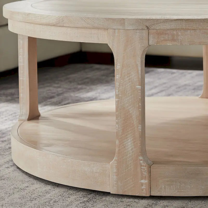 Table basse ronde à 2 niveaux avec roulettes, marron foncé / chêne antique, grain de bois