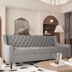 Canapé 3 places moderne du milieu du siècle, gris/beige, dossier touffeté, 3 places assises
