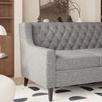 Canapé 3 places moderne du milieu du siècle, gris/beige, dossier touffeté, 3 places assises