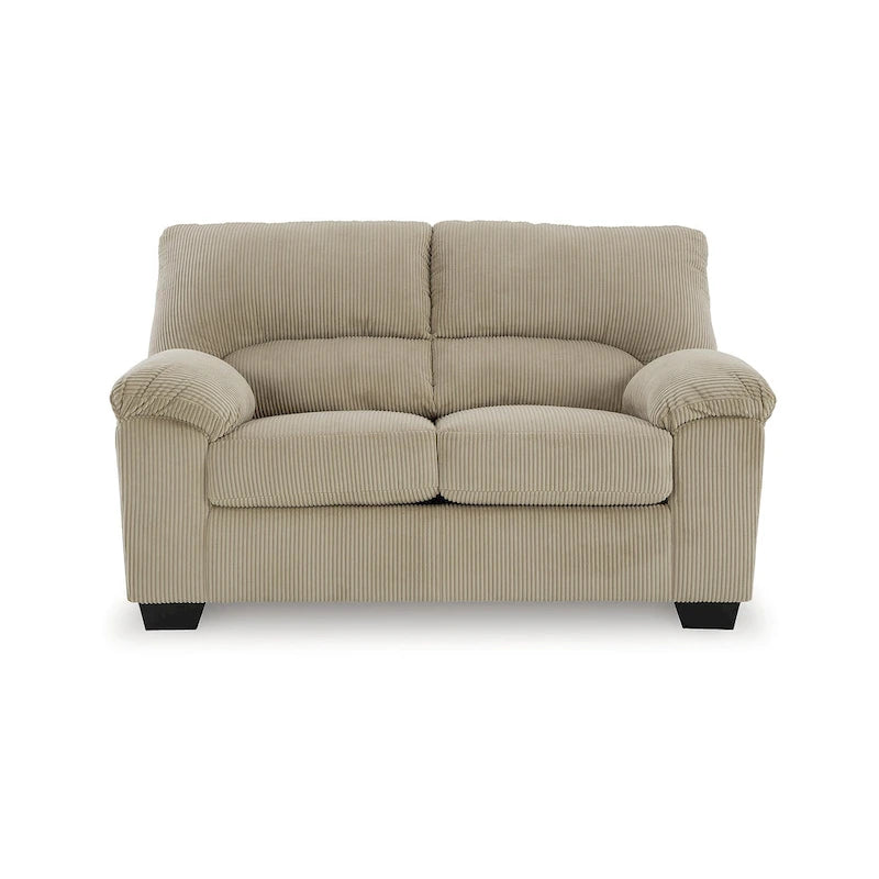 Causeuse décontractée en velours côtelé noir/beige/bleu avec sommier tapissier, 2 places