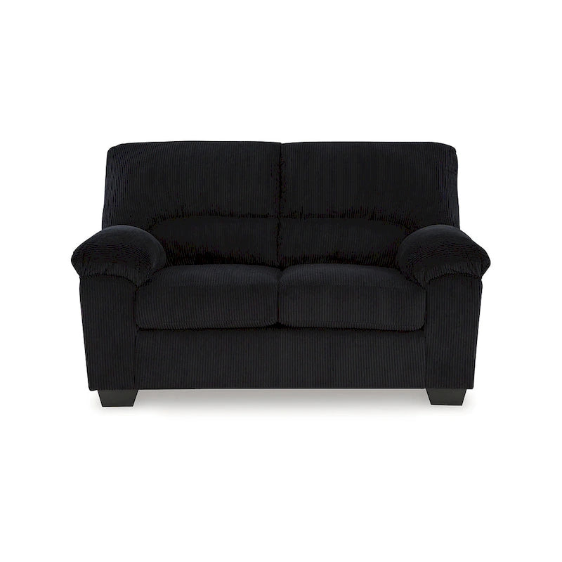Causeuse décontractée en velours côtelé noir/beige/bleu avec sommier tapissier, 2 places