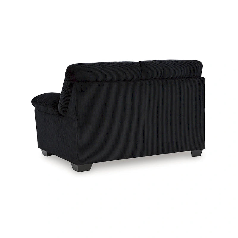 Causeuse décontractée en velours côtelé noir/beige/bleu avec sommier tapissier, 2 places