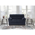 Causeuse décontractée en velours côtelé noir/beige/bleu avec sommier tapissier, 2 places