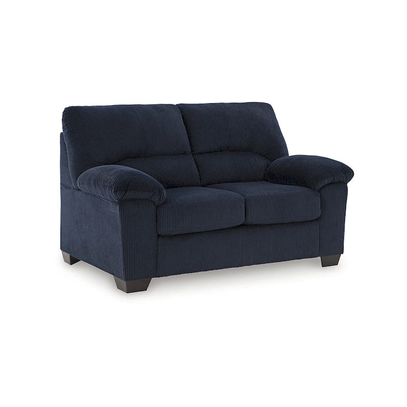Causeuse décontractée en velours côtelé noir/beige/bleu avec sommier tapissier, 2 places