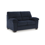Causeuse décontractée en velours côtelé noir/beige/bleu avec sommier tapissier, 2 places