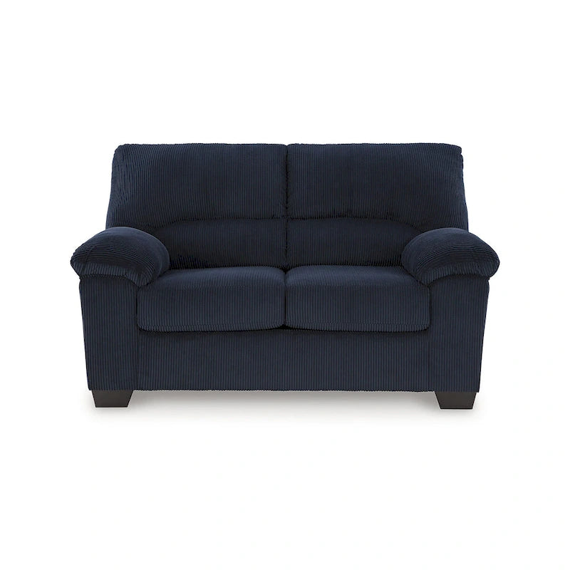 Causeuse décontractée en velours côtelé noir/beige/bleu avec sommier tapissier, 2 places