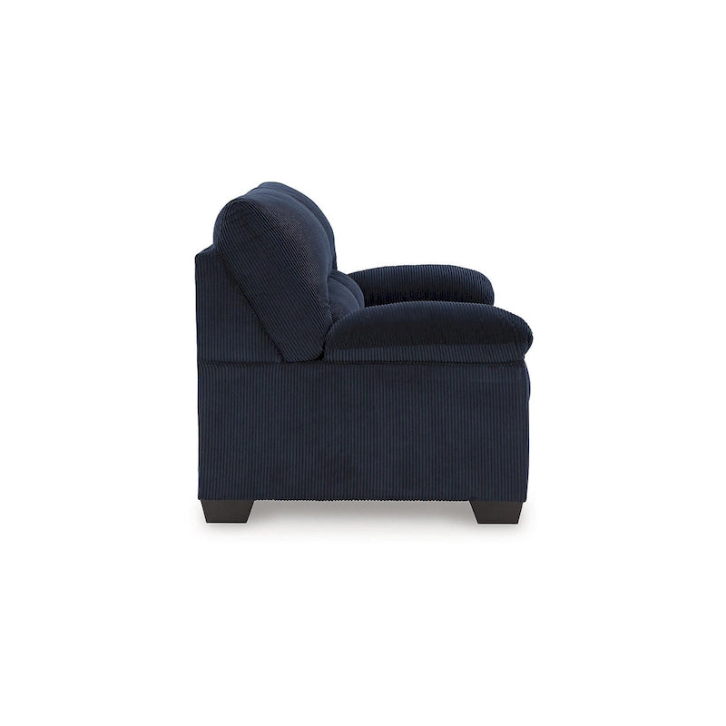 Causeuse décontractée en velours côtelé noir/beige/bleu avec sommier tapissier, 2 places