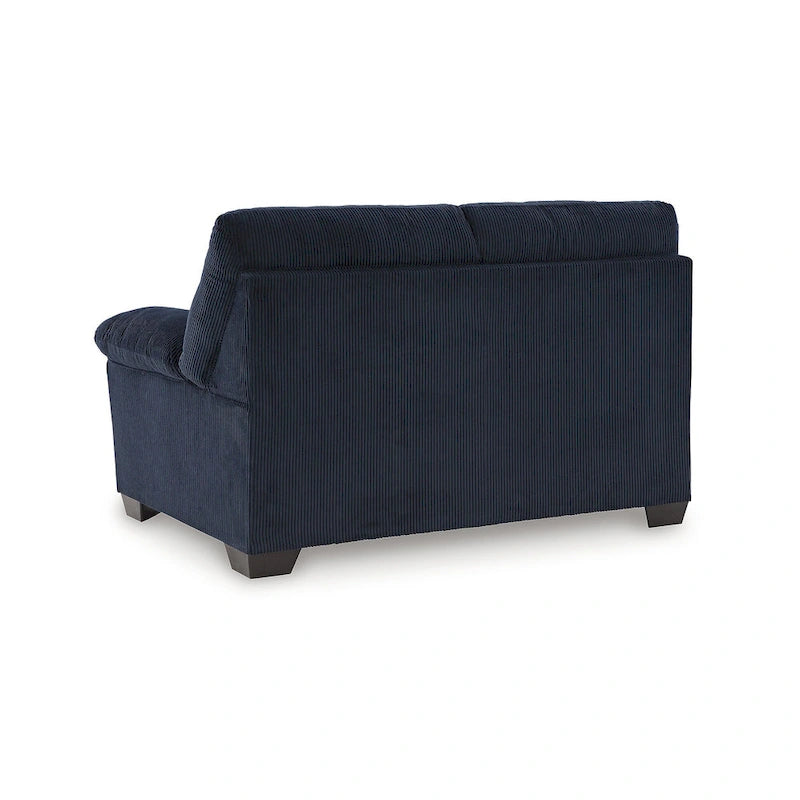 Causeuse décontractée en velours côtelé noir/beige/bleu avec sommier tapissier, 2 places