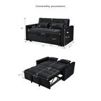 Causeuse futon moderne en velours avec dossier inclinable et poches, 2 places — Gris foncé / Gris clair / Bleu / Noir