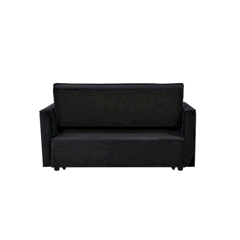 Causeuse futon moderne en velours avec dossier inclinable et poches, 2 places — Gris foncé / Gris clair / Bleu / Noir