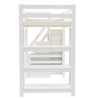 Lit mezzanine double avec armoire, escalier de rangement, étagères et lumière LED, pin naturel, simple
