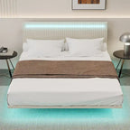 Roomfitters Full/Queen Size Floating Platform Bed Frame, Velvet Upholstery, Channel Tufted Headboard, No Box Spring Needed