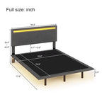 Lit plateforme flottant avec éclairage DEL, gris / beige, velours capitonné, taille double / grand, pour 2 personnes