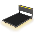 Lit plateforme flottant avec éclairage DEL, gris / beige, velours capitonné, taille double / grand, pour 2 personnes