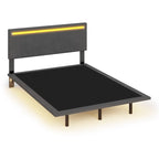 Lit plateforme flottant avec éclairage DEL, gris / beige, velours capitonné, taille double / grand, pour 2 personnes