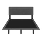 Lit plateforme flottant avec éclairage DEL, gris / beige, velours capitonné, taille double / grand, pour 2 personnes