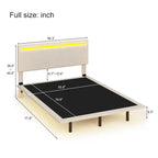 Lit plateforme flottant avec éclairage DEL, gris / beige, velours capitonné, taille double / grand, pour 2 personnes
