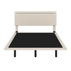 Lit plateforme flottant avec éclairage DEL, gris / beige, velours capitonné, taille double / grand, pour 2 personnes