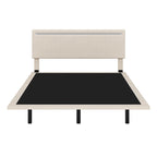 Lit plateforme flottant avec éclairage DEL, gris / beige, velours capitonné, taille double / grand, pour 2 personnes