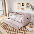 Lit de repos double en velours capitonné avec lit gigogne, rose / vert, pour 2 personnes