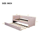 Lit de repos double en velours capitonné avec lit gigogne, rose / vert, pour 2 personnes