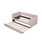 Lit de repos double en velours capitonné avec lit gigogne, rose / vert, pour 2 personnes