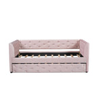Lit de repos double en velours capitonné avec lit gigogne, rose / vert, pour 2 personnes