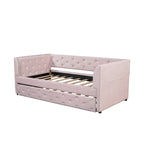 Lit de repos double en velours capitonné avec lit gigogne, rose / vert, pour 2 personnes