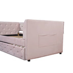Lit de repos double en velours capitonné avec lit gigogne, rose / vert, pour 2 personnes