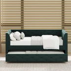 Lit de repos double en velours capitonné avec lit gigogne, rose / vert, pour 2 personnes