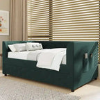 Lit de repos double en velours capitonné avec lit gigogne, rose / vert, pour 2 personnes