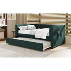 Lit de repos double en velours capitonné avec lit gigogne, rose / vert, pour 2 personnes