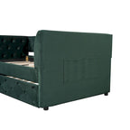Lit de repos double en velours capitonné avec lit gigogne, rose / vert, pour 2 personnes